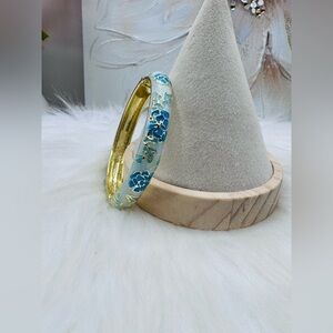 Blue on Blues Flower Enamel Cloisonne Bracelet Bangle